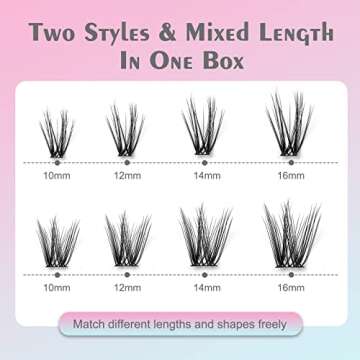 DF Cluster Lashes 144 Pcs D Curl Individual Lash Clusters 10-16mm Mixed DIY Lash Extensions Soft Vol...