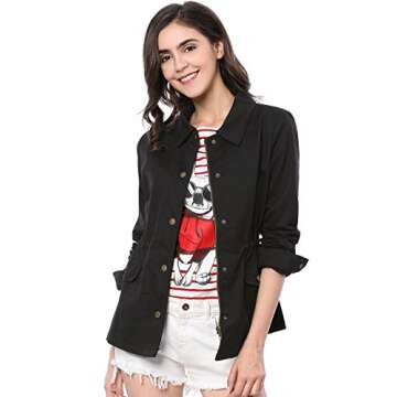 Allegra K Women's Utility Jackets Drawstring Waist 2024 Spring Flap Pockets Lightweight Jacket