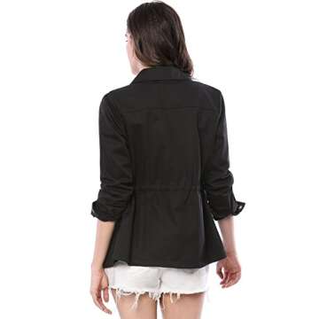 Allegra K Women's Utility Jackets Drawstring Waist 2024 Spring Flap Pockets Lightweight Jacket