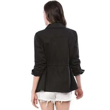 Allegra K Women's Utility Jackets Drawstring Waist 2024 Spring Flap Pockets Lightweight Jacket