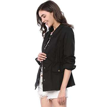 Allegra K Women's Utility Jackets Drawstring Waist 2024 Spring Flap Pockets Lightweight Jacket