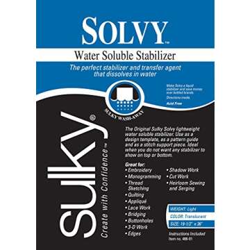 Sulky Of America Solvy Lightweight Water Soluble Stabilizer, 19.75 Inch x 1 Yard, Clear