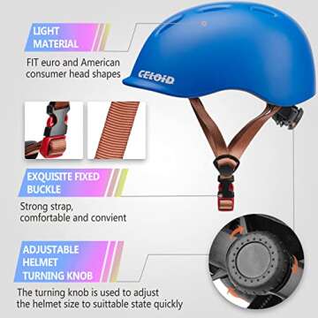 CELOID Kids Helmet,Baby Bike Helmets for Ages 8-10-16 Years Boys Girls,Adjustable Multi-Sport Cycling Skateboard Roller Skat Scooter Rollerblade Balance Skateboarding Helmet,Blue