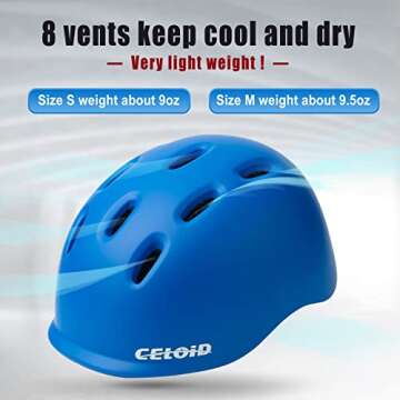 CELOID Kids Helmet,Baby Bike Helmets for Ages 8-10-16 Years Boys Girls,Adjustable Multi-Sport Cycling Skateboard Roller Skat Scooter Rollerblade Balance Skateboarding Helmet,Blue