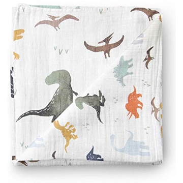 Aenne Baby Muslin Swaddle Blanket - Dinosaur Print, Ultra-Soft & Breathable
