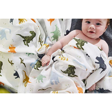 Aenne Baby Muslin Swaddle Blanket Dinosaur Print Ultra-Soft