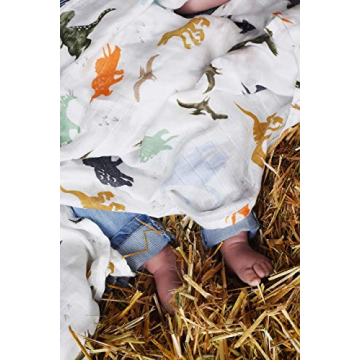 Aenne Baby Muslin Swaddle Blanket Dinosaur Print Ultra-Soft
