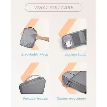 BAGSMART 4 Set Compression Packing Cubes for Travel, Lightweight Vacation Travel Essentials for Men, Travel Accessories for Suitcase Organizer Bags Set, Durable Luggage Organizer Travel Bags