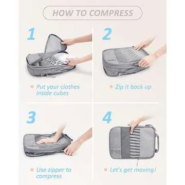 BAGSMART 4 Set Compression Packing Cubes for Travel, Lightweight Vacation Travel Essentials for Men, Travel Accessories for Suitcase Organizer Bags Set, Durable Luggage Organizer Travel Bags