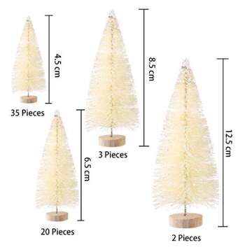 SATINIOR 60 Pieces Artificial Mini Christmas Tree Sisal Snow Trees Bottle Brush Christmas Trees Pine Trees Ornaments with Wooden Base for Christmas Party Home Decoration (4 Sizes, White)