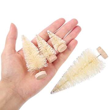 SATINIOR 60 Pieces Artificial Mini Christmas Tree Sisal Snow Trees Bottle Brush Christmas Trees Pine Trees Ornaments with Wooden Base for Christmas Party Home Decoration (4 Sizes, White)