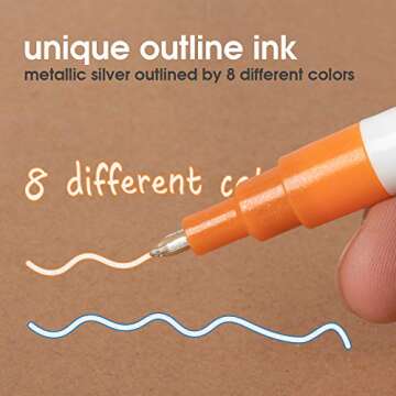 JR.WHITE Super Squiggles Outline Markers Set - 8 Vibrant Shimmer Colors for Creative Projects