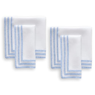 Solino Home Linen Napkins 20 x 20 Inch – 100% Pure Linen Sky Blue Dinner Napkins Set of 4 – Clot...