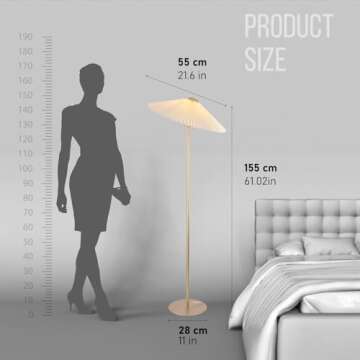KUNJOULAM Pleated Floor Lamp, Pole Floor Lamps, Simple Design Tall Lamp with Fabric Lampshade, Stand...