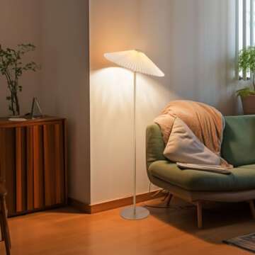 KUNJOULAM Pleated Floor Lamp, Pole Floor Lamps, Simple Design Tall Lamp with Fabric Lampshade, Standing Lamp for Living Room, Bedroom, Office, Home (Gold)