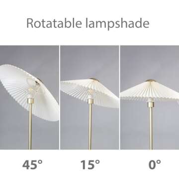 KUNJOULAM Pleated Floor Lamp, Pole Floor Lamps, Simple Design Tall Lamp with Fabric Lampshade, Standing Lamp for Living Room, Bedroom, Office, Home (Gold)