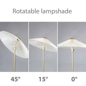 KUNJOULAM Pleated Floor Lamp, Pole Floor Lamps, Simple Design Tall Lamp with Fabric Lampshade, Standing Lamp for Living Room, Bedroom, Office, Home (Gold)