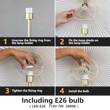 KUNJOULAM Pleated Floor Lamp, Pole Floor Lamps, Simple Design Tall Lamp with Fabric Lampshade, Standing Lamp for Living Room, Bedroom, Office, Home (Gold)