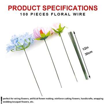 100 Pieces 12 inch Floral Stem Wire 18 Gauge for Beautiful Crafting Solutions
