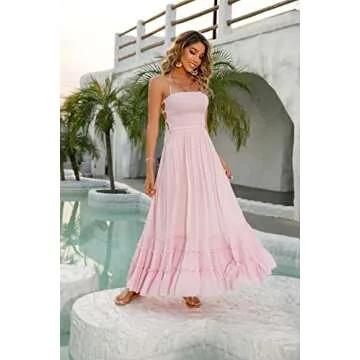 Boho Backless Long Dress | R.Vivimos Women’s Summer Style | Light Pink