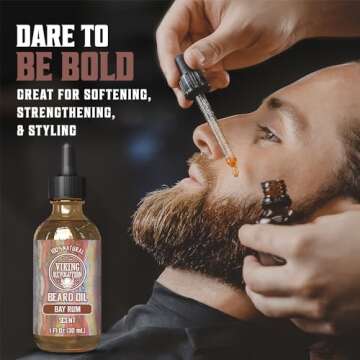 Viking Revolution Bay Rum Beard Oil - Natural Conditioner & Softener with Argan & Jojoba Oils