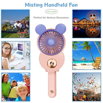 LACOVIA Mickey Mouse Mini Fan - Portable Misting & USB Rechargeable