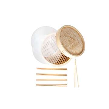 Bam Bamboo BamBamBoo 10 inch Bamboo Steamer Set. Soup Dumpling Kit. DIY Maker. Make Your Own Dumplings and Dim Sum. Unique Gifts. Perfect Gifts for Foodies, Cooking Men & Women