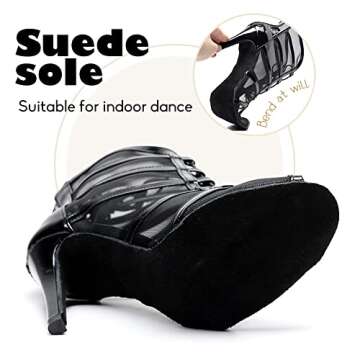 YKXLM Latin Dance Boots Salsa Bachata Performance Women Ballroom Lace-up Ankle Open Toe Dance Shoes,3.33''Heel,Black,7 US