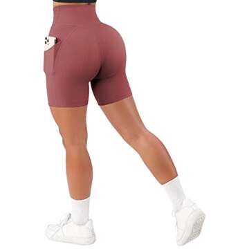 SUUKSESS Women Cross Waist Workout Shorts with Pockets Ribbed High Waisted Booty Biker Shorts (#1 Deep Pink, S)