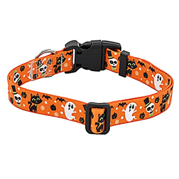 Mihqy Halloween Dog Collar - Pumpkin Bat Ghost Pattern - Adjustable for Small Medium Large Dogs