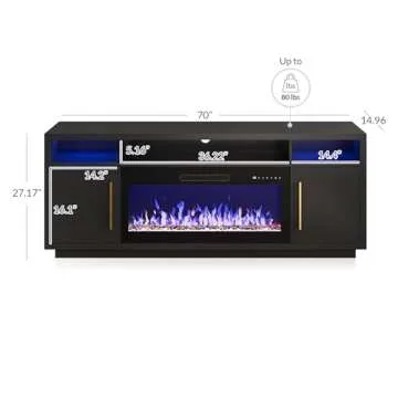BELLEZE 70" Fireplace TV Stand for TVs Up to 80", LED Light Entertainment Center with 36" Electric Fireplace Heater, Storage Cabinet, Media Console Table for Living Room - Avenue (Black)