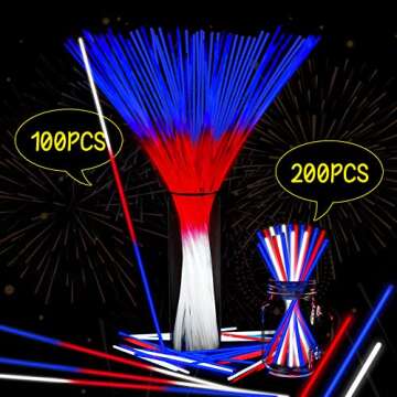 Honoson 22 Inch 8 Inch White Red Blue Glow Stick Bulk, Independence Day Glow Stick Necklaces and Bracelets with Connectors Glow in the Dark Sticks Patriotic Party Favors Decorations (260 Sets)