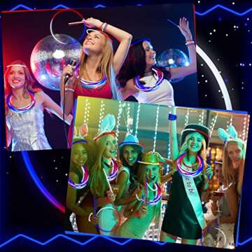 Honoson 22 Inch 8 Inch White Red Blue Glow Stick Bulk, Independence Day Glow Stick Necklaces and Bracelets with Connectors Glow in the Dark Sticks Patriotic Party Favors Decorations (260 Sets)