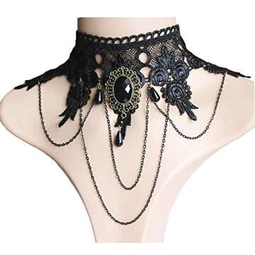 Dumcondy Halloween Elegant Sexy Women Lady Retro Gothic Punk Style Necklace Black Lace Neck Chain Co...