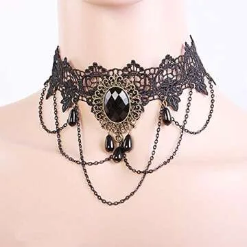 Dumcondy Halloween Elegant Sexy Women Lady Retro Gothic Punk Style Necklace Black Lace Neck Chain Collar Statement Choker Victorian Steampunk Jewelry Party Wedding Princess,5 Pieces/Set