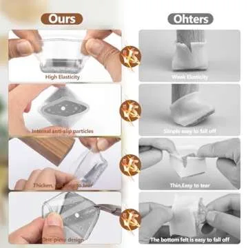 28Pcs Square Chair Leg Floor Protectors with Wrapped Felt Bottom, Silicone Chair Leg Protectors for Hardwood Floors, Chair Legs Cover Prevents Scratches & Reduce Noise (Clear L Fit 1.14"-1.42")