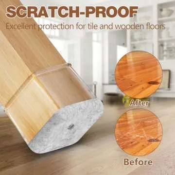 28Pcs Square Chair Leg Floor Protectors with Wrapped Felt Bottom, Silicone Chair Leg Protectors for Hardwood Floors, Chair Legs Cover Prevents Scratches & Reduce Noise (Clear L Fit 1.14"-1.42")