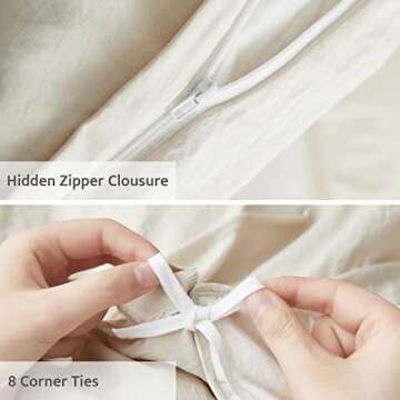 Oli Anderson Beige Duvet Cover Queen Size - Pleated Queen Duvet Cover, 3PCS Soft and Breathable Textured Bedding Set with Zipper Closure(Beige,90"x90")