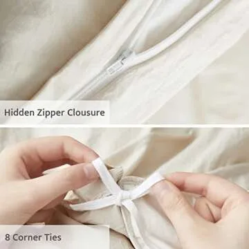 Oli Anderson Beige Duvet Cover Queen Size - Pleated Queen Duvet Cover, 3PCS Soft and Breathable Textured Bedding Set with Zipper Closure(Beige,90"x90")