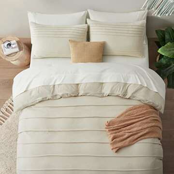 Oli Anderson Beige Duvet Cover Queen Size - Pleated Queen Duvet Cover, 3PCS Soft and Breathable Textured Bedding Set with Zipper Closure(Beige,90"x90")