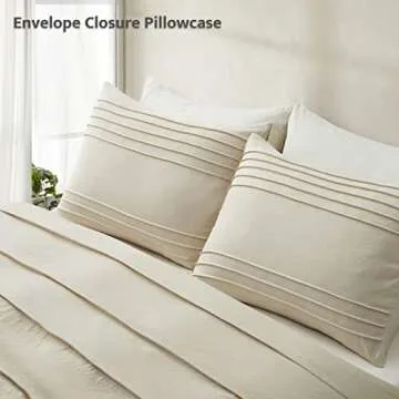 Oli Anderson Beige Duvet Cover Queen Size - Pleated Queen Duvet Cover, 3PCS Soft and Breathable Textured Bedding Set with Zipper Closure(Beige,90"x90")