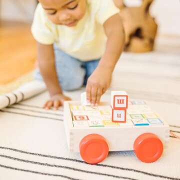Melissa & Doug Classic ABC Wooden Block Cart Educational Toy With 30 1-Inch Solid ABC Wood Blocks For Toddlers Ages 2+