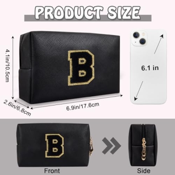 Personalized Initial Travel Preppy Makeup Bag - Cute Waterproof Toiletry Organizer