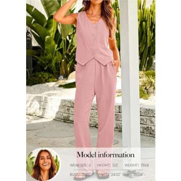 KIRUNDO Womens Suits 2 Piece Set Summer Linen Crop Blazer Vest and Pants Sets Dressy Casual Matching Clothes Going Out Outfits (Pink, Medium)