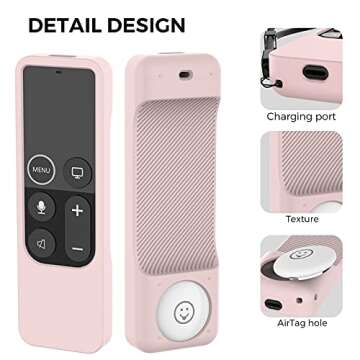 AhaStyle Protective Case for Apple TV Siri Remote with AirTag Holder, Anti Slip Silicone Cover Compatible with 2017 Apple TV 4K [1st Generation] and 2016 Apple TV HD (Pink)