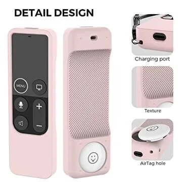 AhaStyle Protective Case for Apple TV Siri Remote with AirTag Holder, Anti Slip Silicone Cover Compatible with 2017 Apple TV 4K [1st Generation] and 2016 Apple TV HD (Pink)