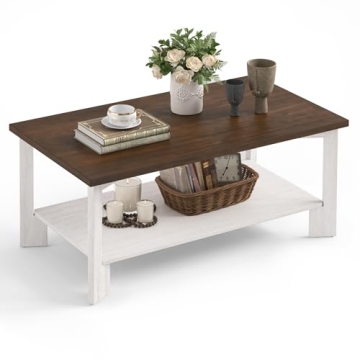 Cozyman Walnut Coffee Table,Mid Century Modern Coffee Table with Storage Shelves 39" Rectangle Woode...