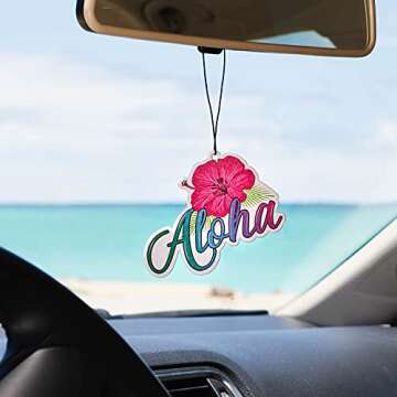 Aloha Designs 3 Pack Aloha Hawaii Hibiscus Long Lasting Coconut Air Freshener With Colorful Letters ...