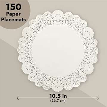 Juvale Round White Paper Doilies Assorted Sizes for Cake, Food, Dessert - Lace Paper Placemats for Crafts, Plates, Party Table, Wedding (6.5, 8.5, and 10.5 Inch) 150 Pack