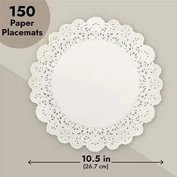 Juvale Round White Paper Doilies Assorted Sizes for Cake, Food, Dessert - Lace Paper Placemats for Crafts, Plates, Party Table, Wedding (6.5, 8.5, and 10.5 Inch) 150 Pack